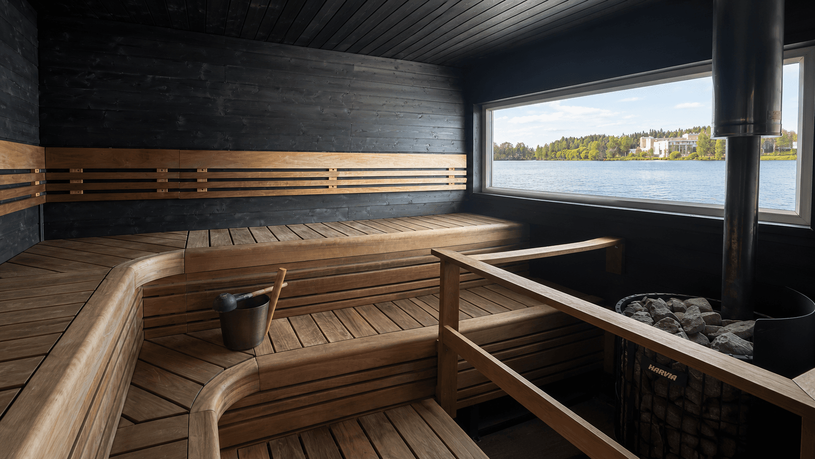 Sauna with a lake view